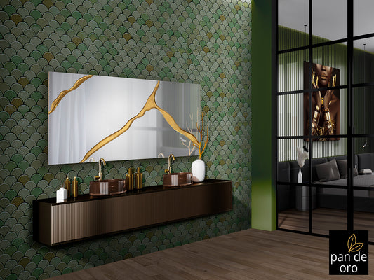 Espejo de Pared Rectangular Surcos 80x180 cm Pan de Oro Schuller en ambiente decorado | Schuller