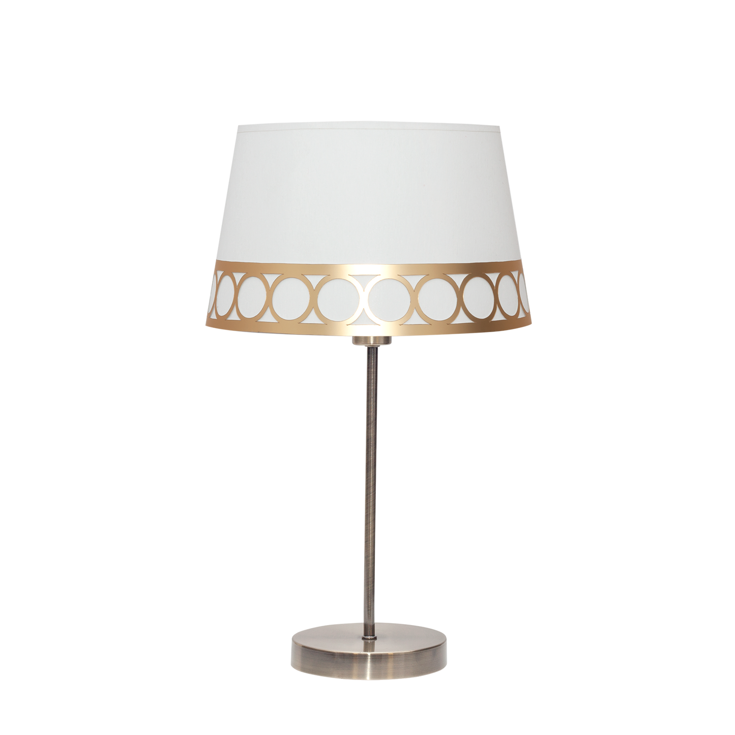Sobremesa Dalia fabricada en metal y textil color blanco y oro, diseño elegante