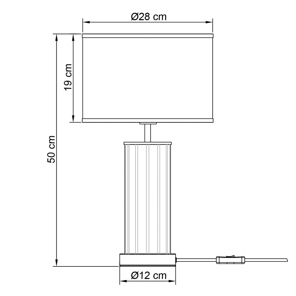 Detalle de base cristal y pantalla tela de la lámpara sobremesa Calabria ALEMAR