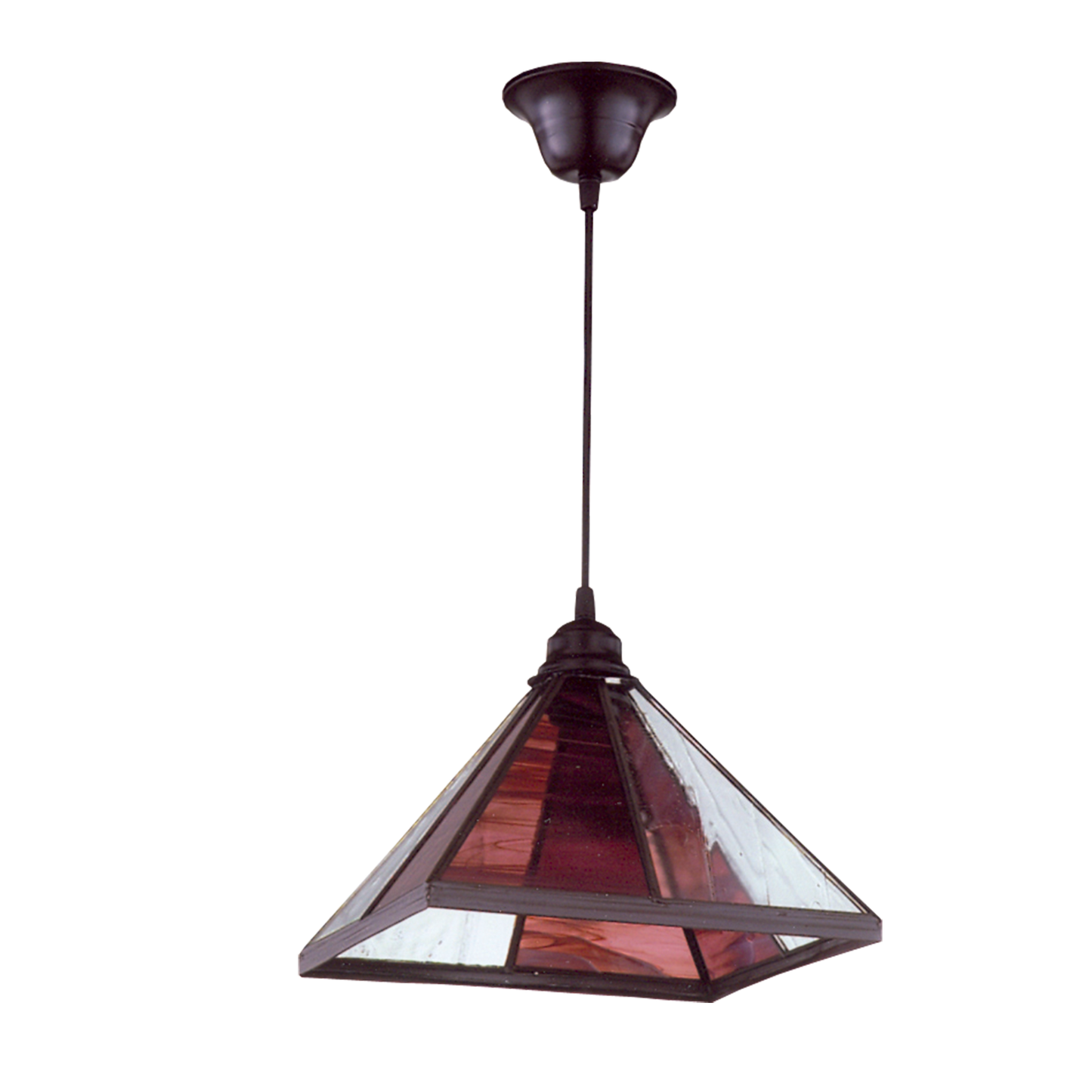 Colgante pirámide fabricado en metal color rojo para interiores