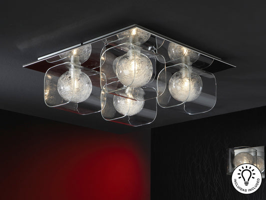 Plafón de Techo Eclipse 4 Luces G9 Cromo Brillo y Cristal Schuller en ambiente decorado | Schuller