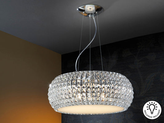 Lámpara Colgante Diamond 9 Luces 54 cm Cromo y Cristal Schuller en ambiente decorado | Schuller