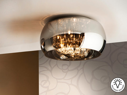 Plafón de Techo Argos Ø40 cm Cromo y Cristal Murano Schuller en ambiente decorado | Schuller