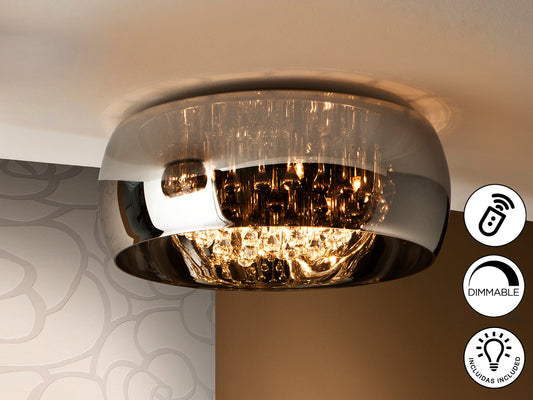 Plafón de Techo Argos 50 cm Cromo Dimable con Mando Schuller en ambiente decorado | Schuller