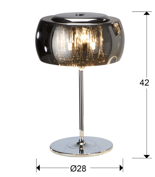 Plano con medidas de Lámpara de Sobremesa Argos Ø28 cm 3 Luces Cromo y Cristal Schuller