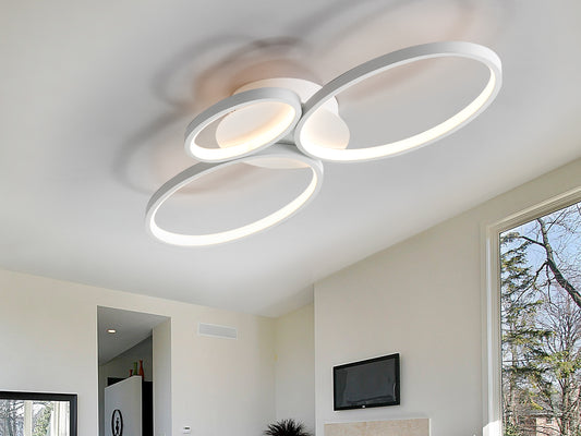 Plafón de Techo LED Sios 3 Aros 36W Blanco Arenado Schuller en ambiente decorado | Schuller