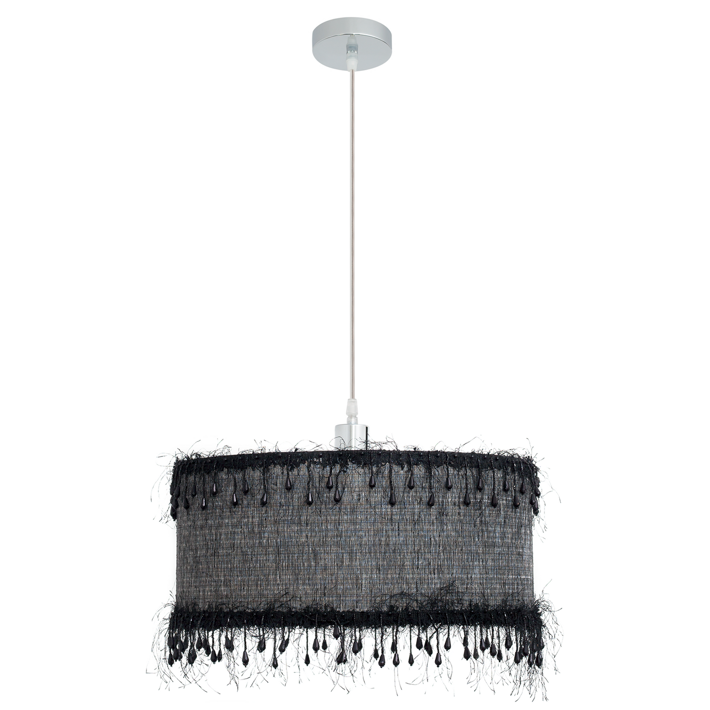 Colgante textil negro con altura regulable, ideal para iluminación interior