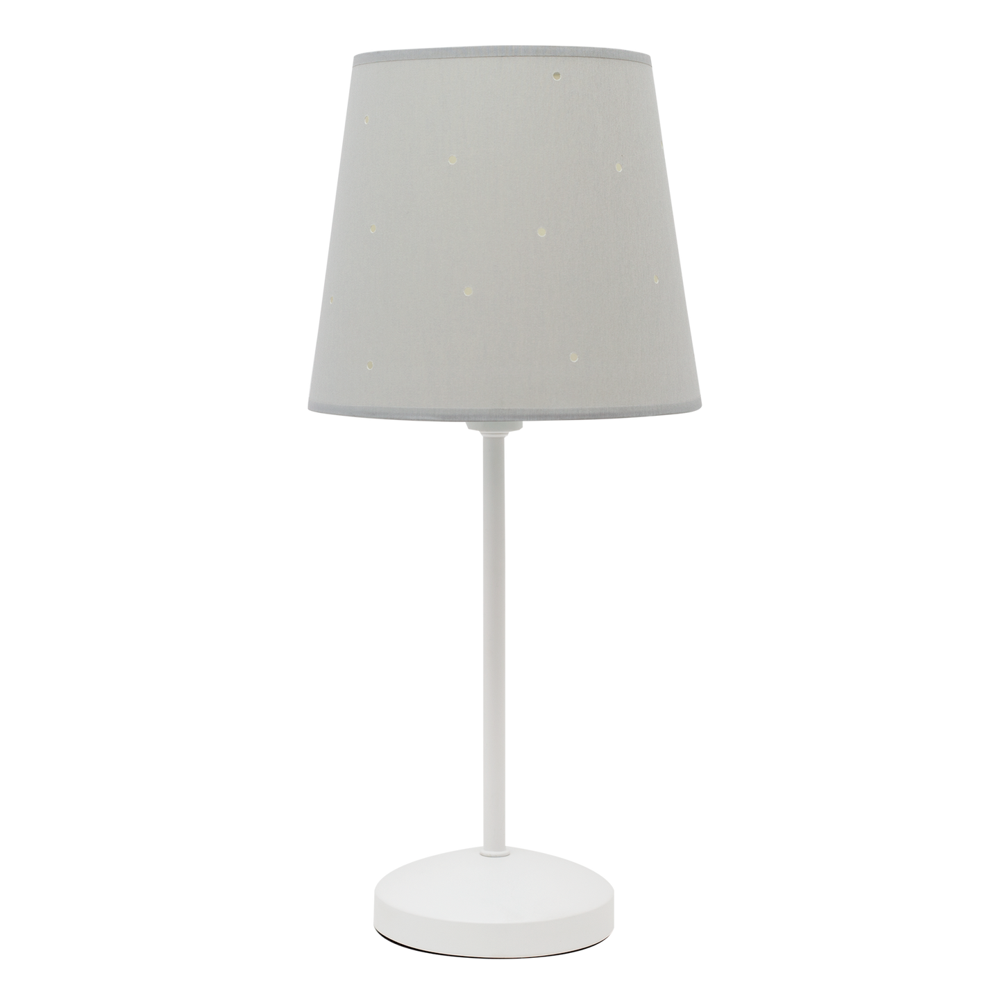 Sobremesa Consciencia fabricada en metal color blanco con pantalla textil gris