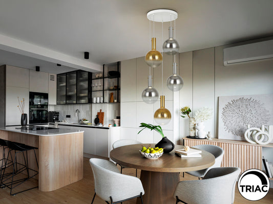 Lámpara Colgante Matices 5 Luces LED 30W Blanco y Oro Schuller en ambiente decorado | Schuller