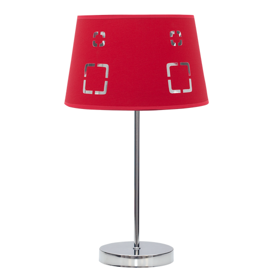 Sobremesa Celaya Fabrilamp / Abrila fabricada en metal y textil rojo, perfecta para crear ambientes cálidos.