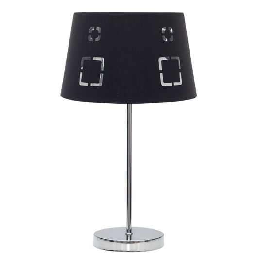 Sobremesa Celaya fabricada en metal cromado color negro, ideal para mesitas de noche