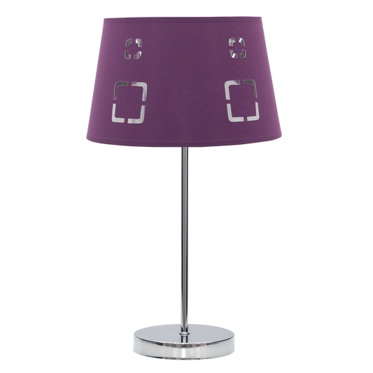 Lámpara Celaya fabricada en metal y textil color berenjena, ideal para dormitorio