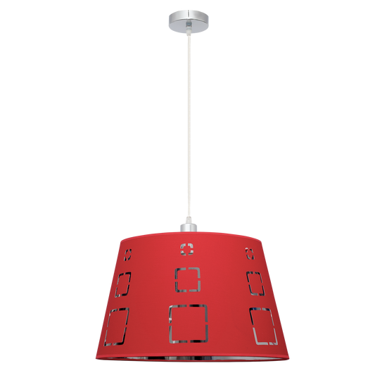 Lámpara colgante Celaya fabricada en metal y textil, color rojo vibrante