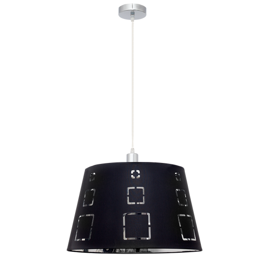 Lámpara Celaya fabricada en metal color cromo y textil negro