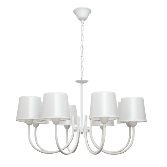 Lámpara Guadalajara fabricada en metal color blanco con pantallas de textil blanco