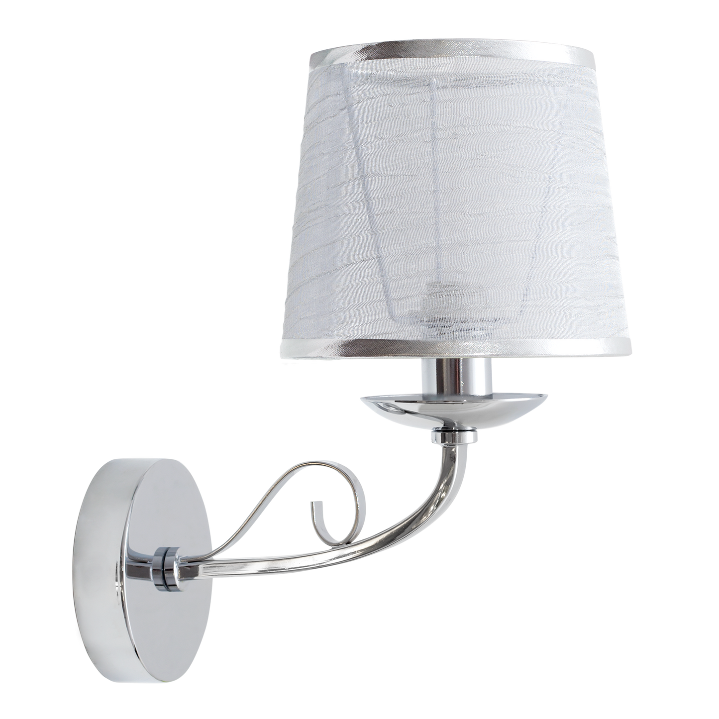 Aplique Sumba fabricado en metal color cromo, ideal para interiores con luz difusa