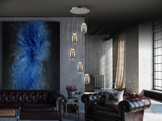 Lámpara Colgante LED Nebula 5 Luces Cromo Schuller en ambiente decorado | Schuller