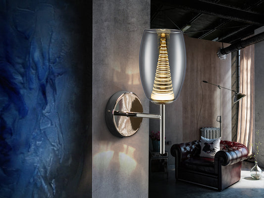 Aplique de Pared LED Nebula 5W Cromo con Tulipa Espejada Schuller en ambiente decorado | Schuller