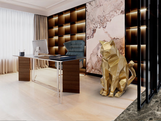 Ambiente de Figura Decorativa Gato Future Cat de Schuller (Future Cat) en color Oro con diseño poliédrico moderno - Ref 598743.