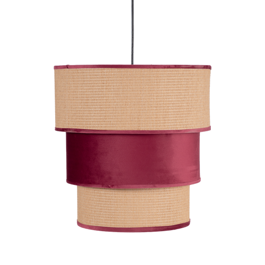 Colgante Lúcio fabricado en Textil color Rojo Vino, con detalles en arpillera