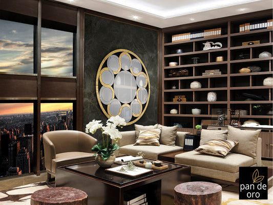 Espejo Decorativo Redondo Zendaya 120 cm Pan de Oro Schuller en ambiente decorado | Schuller