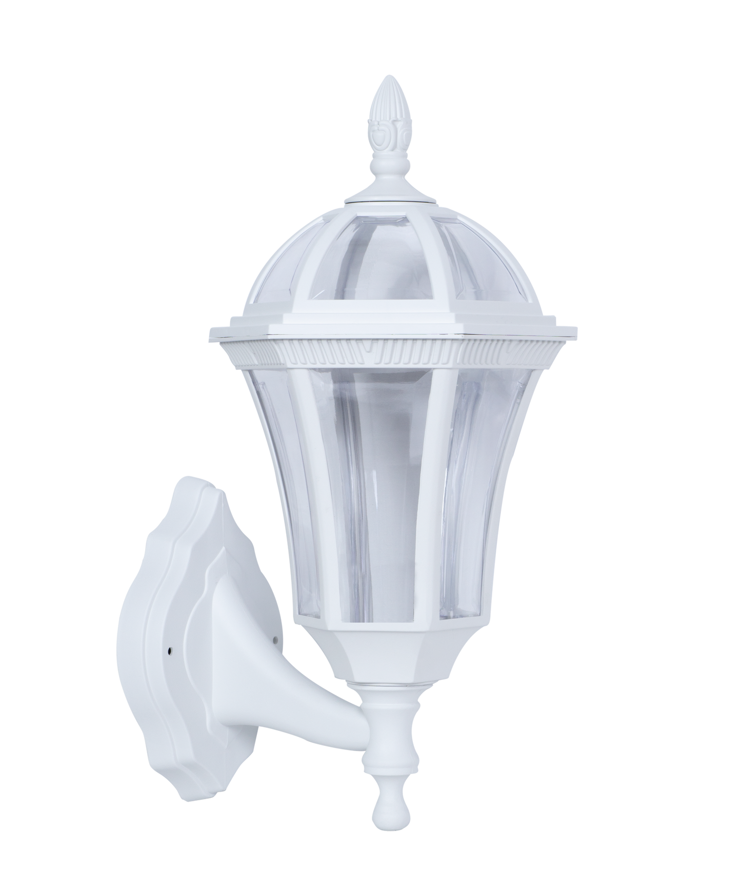 Aplique blanco de estilo clásico, ideal para iluminar el jardín con elegancia