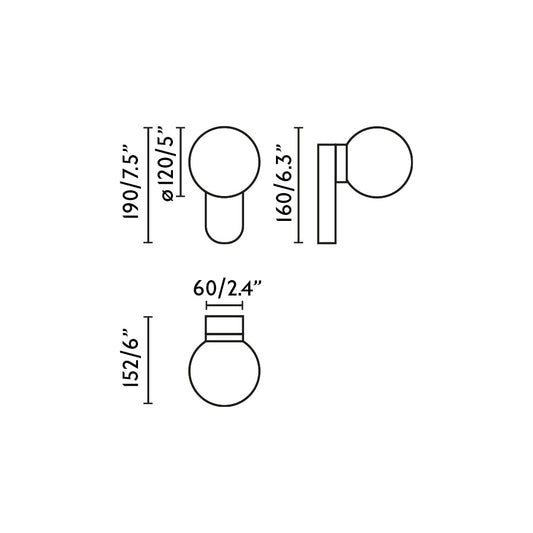 Plano con medidas de Aplique de Pared LED MABE 6W Negro Mate IP44 para Baño FARO