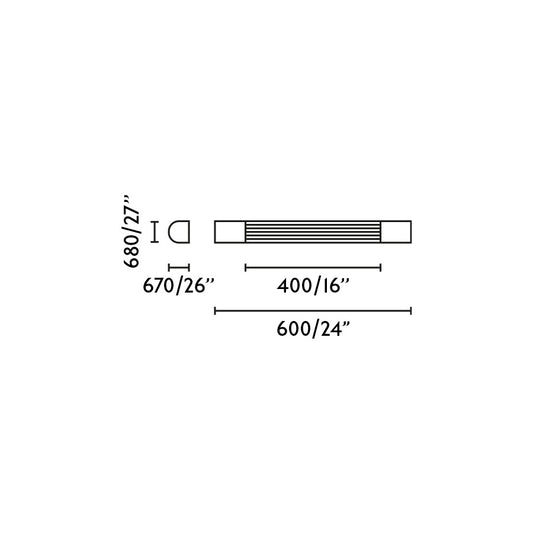 Plano con medidas de Aplique de Baño LED KIVA 600 mm 10W Cromo FARO