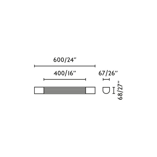 Plano con medidas de Aplique LED KIVA 600 Negro Mate 10W para Baño FARO