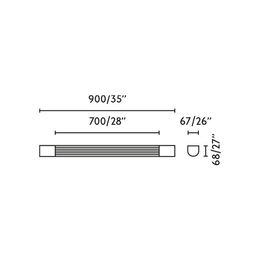Plano con medidas de Aplique LED KIVA 900 Negro Mate 14W 2700K para Baño Faro