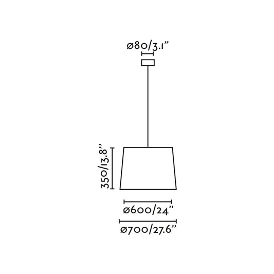Plano con medidas de Lámpara Colgante SAMBA 70 cm E27 45W Negra y Beige FARO