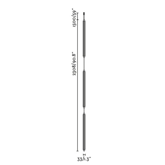 Plano con medidas de Colgante Empotrable Lumina 600 36W 2700K Negro FARO