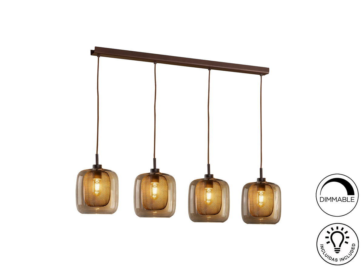 Lámpara Colgante Fox 4 Luces Chocolate Metal y Cristal Schuller en ambiente decorado | Schuller