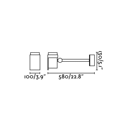Plano con medidas de Proyector LED Exterior FOC 580 Orientable 16W Gris Oscuro Faro