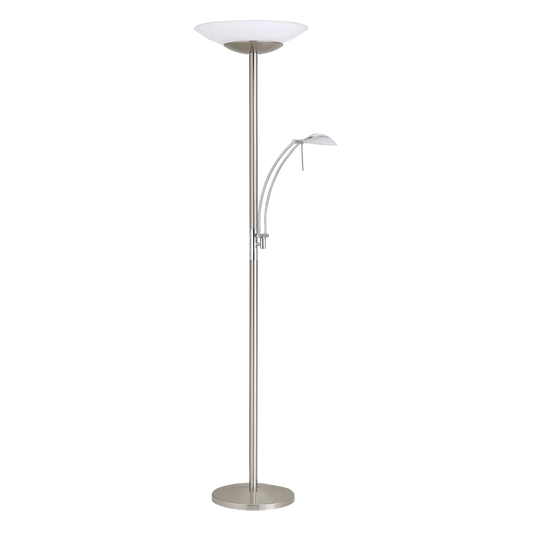 Pie de salón Woh de Fabrilamp en níquel con lector LED integrado, diseño moderno y elegante para tu salón.