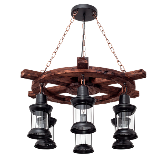 Lámpara Finca fabricada en metal y madera color negro/marrón, estilo rústico