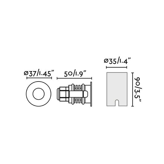 Plano con medidas de Empotrable LED de Suelo Grund 37 2W Negro Anodizado FARO
