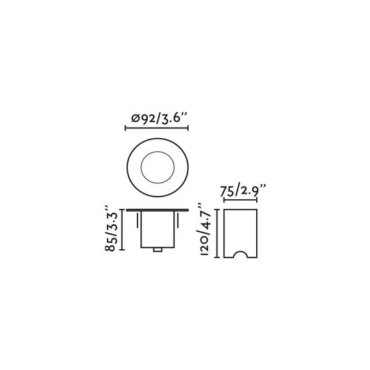 Plano con medidas de Empotrable de Suelo Exterior GRUND GU10 Negro Anodizado FARO