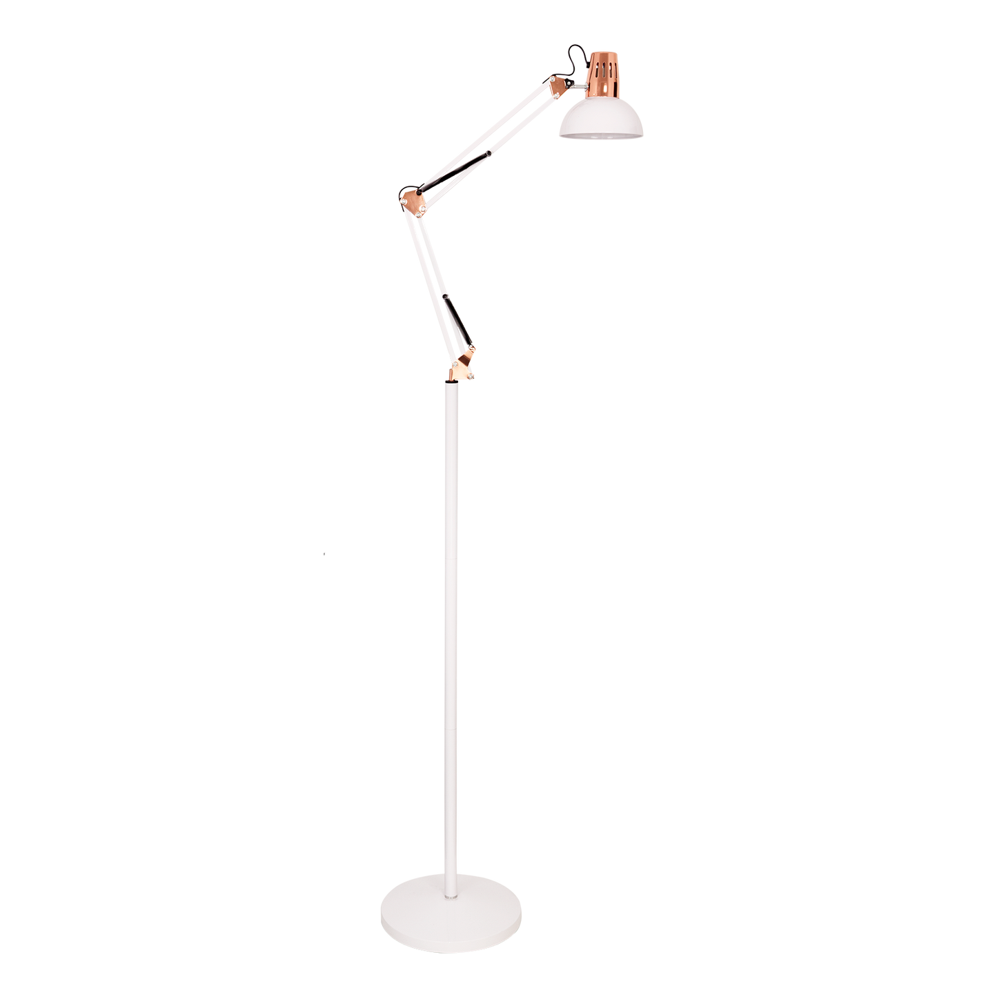 Lámpara de pie moderna en blanco y cobre ideal para salón