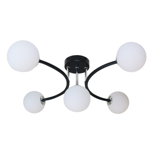 Lámpara La Habana fabricada en metal color negro/cromo con tulipas de cristal blanco