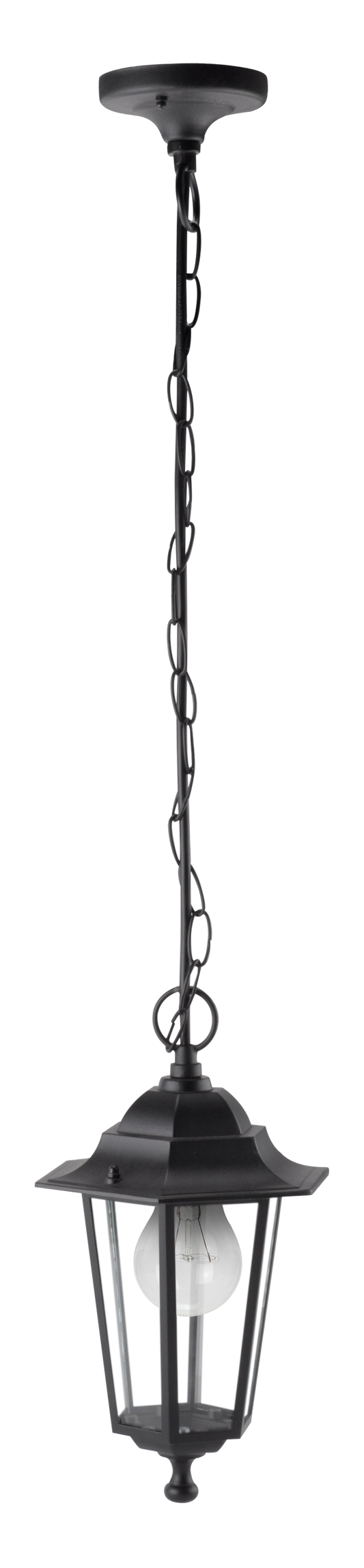 Colgante Auriga fabricado en aluminio color negro, ideal para iluminación exterior resistente y duradera.