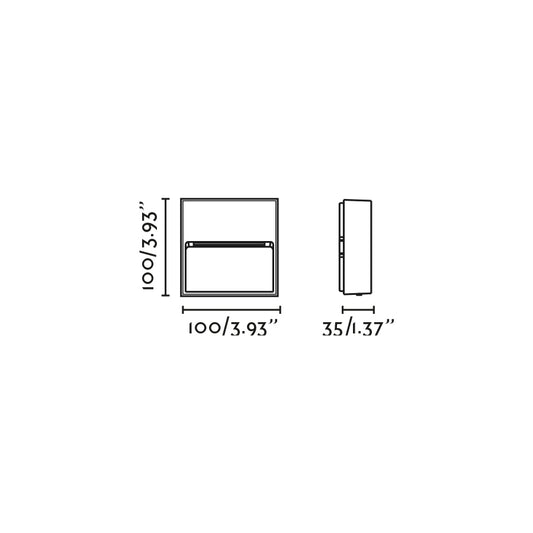 Plano con medidas de Aplique de Exterior DUNE SQ Cuadrado 3W 4CCT Marrón Óxido Faro