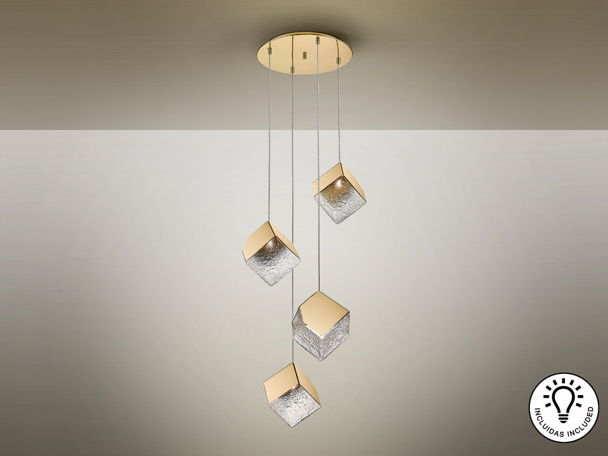 Lámpara Colgante Priscila 4 Luces Oro Cristal Texturizado Schuller en ambiente decorado | Schuller