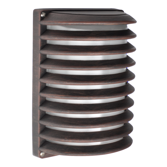 Aplique exterior Achernar marrón de aluminio, resistente al agua IP44, ideal para patios y porches. Fabrilamp.