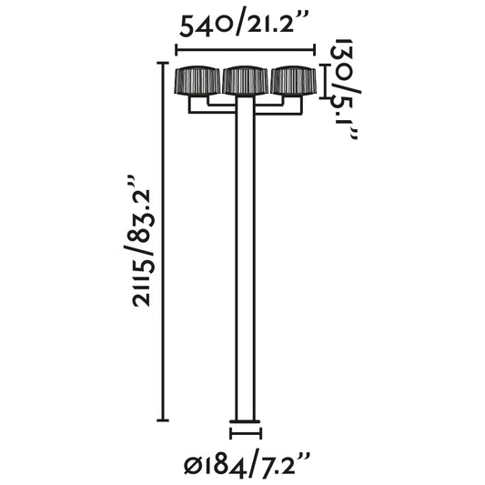 Plano con medidas de Farola de Exterior MUFFIN 3L 211,5 cm E27 LED 15W Gris Oscuro FARO