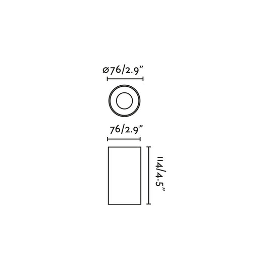 Plano con medidas de Downlight de exterior PUK 76 blanco Ø76 IP65 3000K Faro