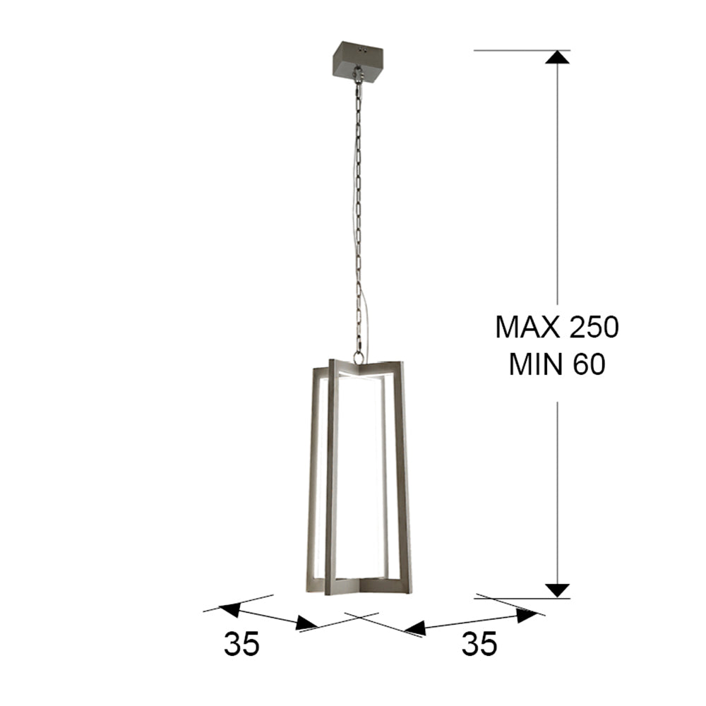 Plano con medidas de Lámpara Colgante LED Kuma 23W Acero Inoxidable Pulido Schuller