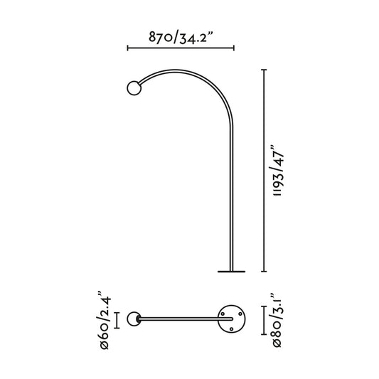 Plano con medidas de Baliza de Exterior CUCA 1193 Arco Negro 24V Faro