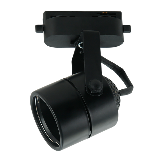 Foco Arta fabricado en aluminio color negro, orientable 180 grados para carril monofásico