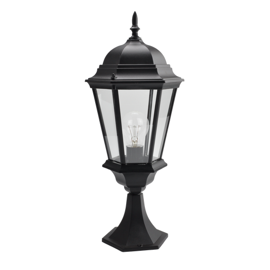 Sobremuro Regulus fabricado en aluminio color negro, ideal para iluminación exterior.